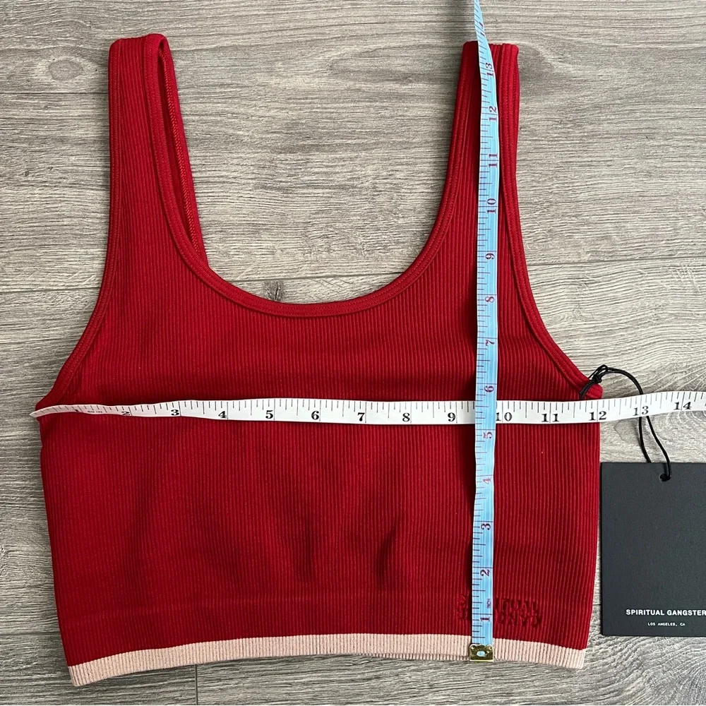 SPIRITUAL GANGSTER Seamless Sports Bra XS Red Ribbed Longline Activewear Workout
